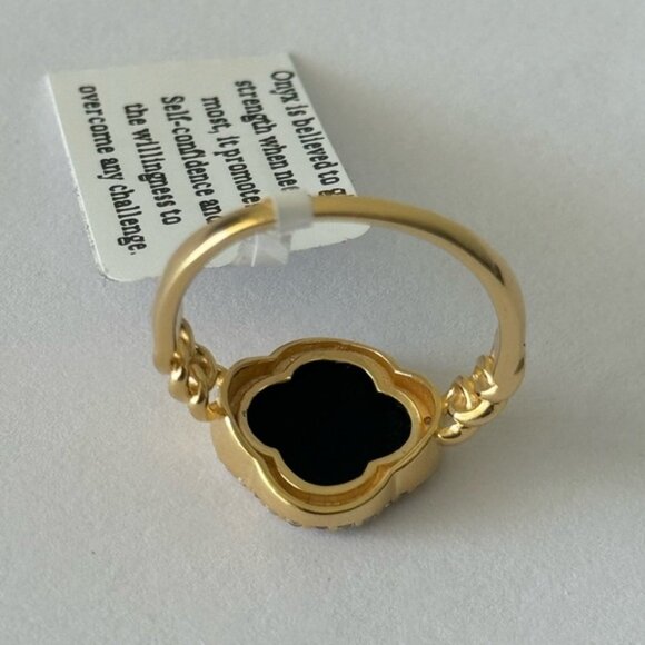 YS India 14k Gold Plated Sterling Siver 925 W CZ & Genuine Onyx Clover Ring Sz.8 - Picture 8 of 16
